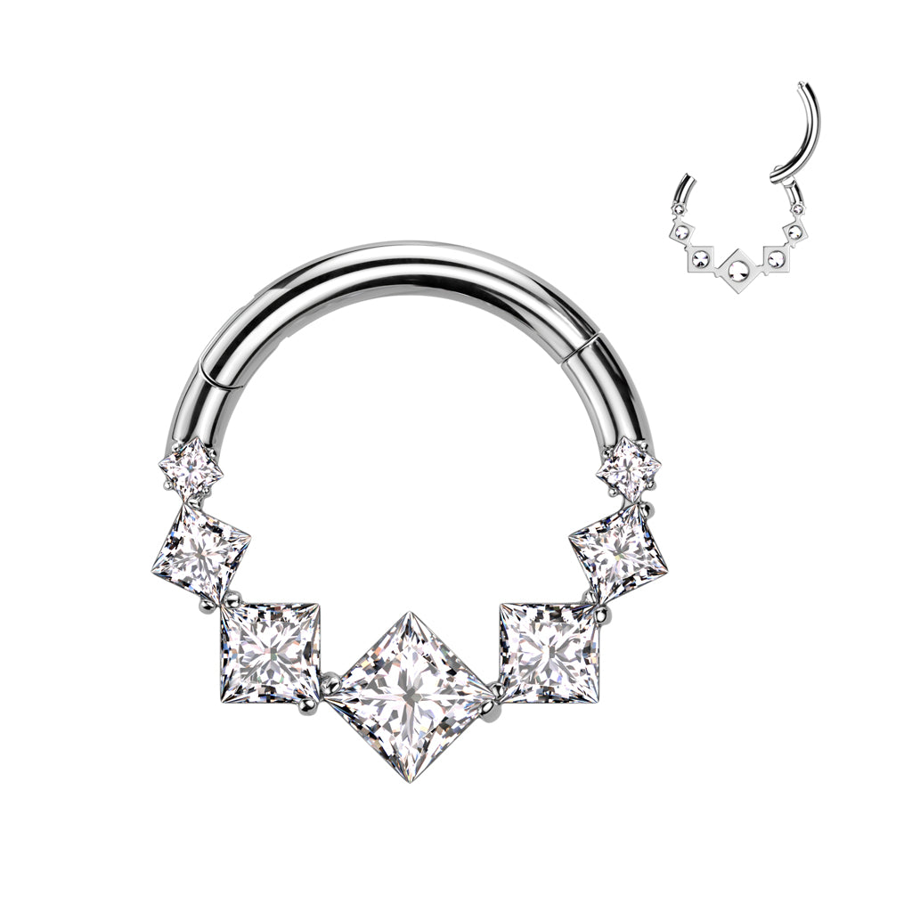 16G Titanium Hinged Segment Hoop W/ 7 Square For September & Daith Piercings